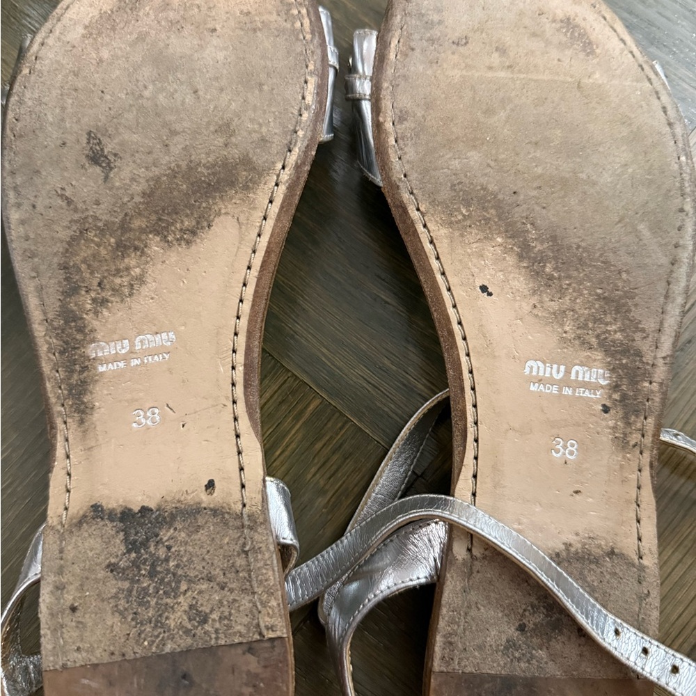 Miu Miu Metallic Silver Strappy Sandals - Picture 3 of 4